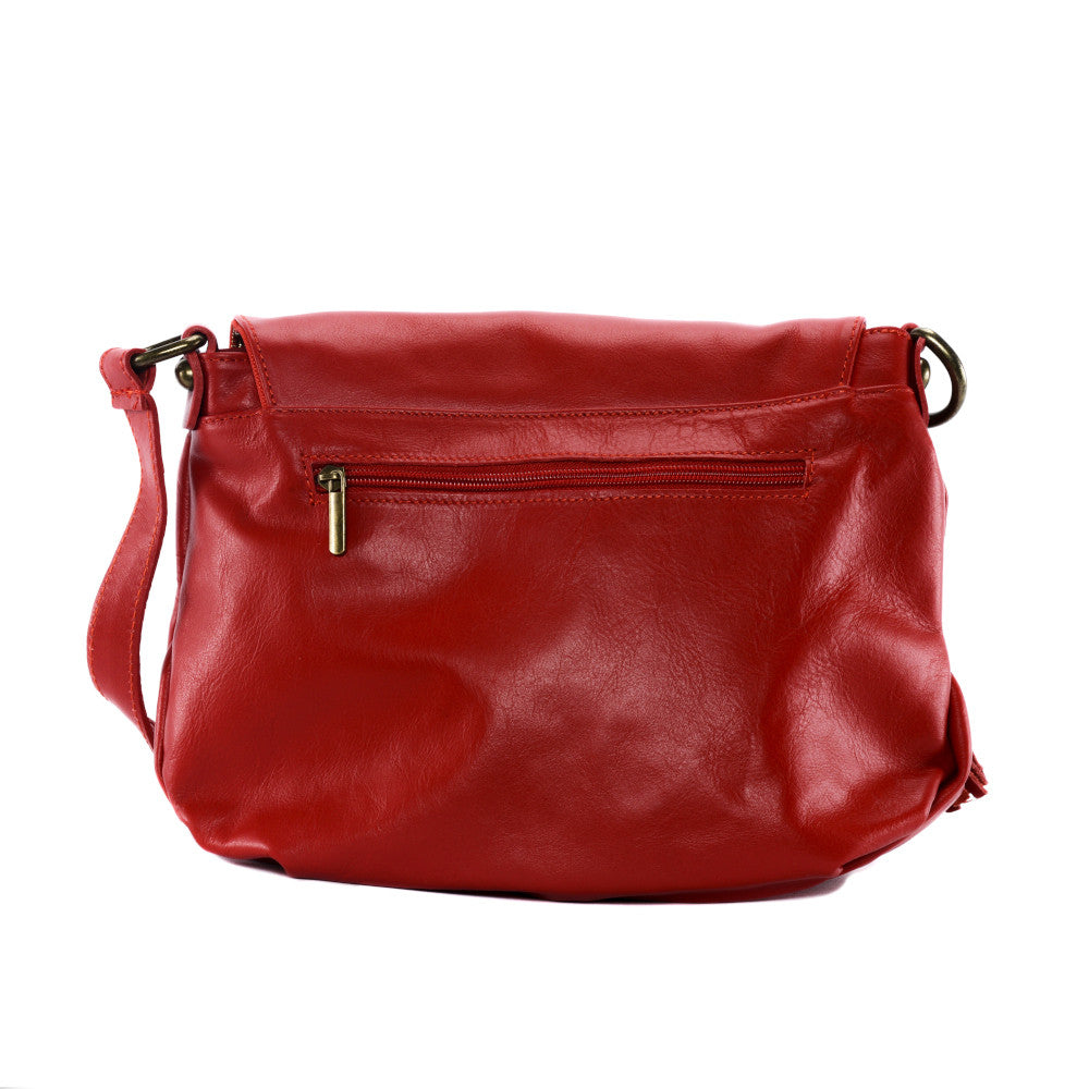 Sac bandoulière en cuir lisse 72 HEURES Rouge garance