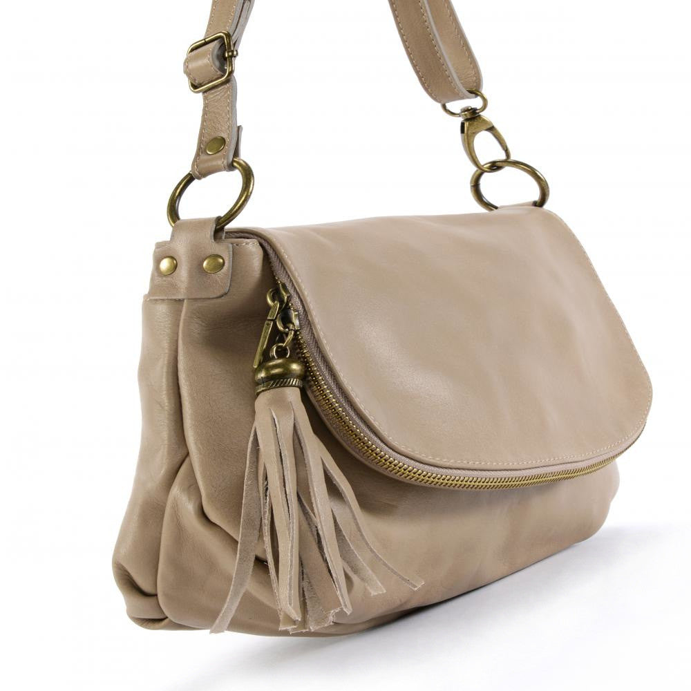 Sac bandoulière en cuir lisse 72 HEURES Taupe