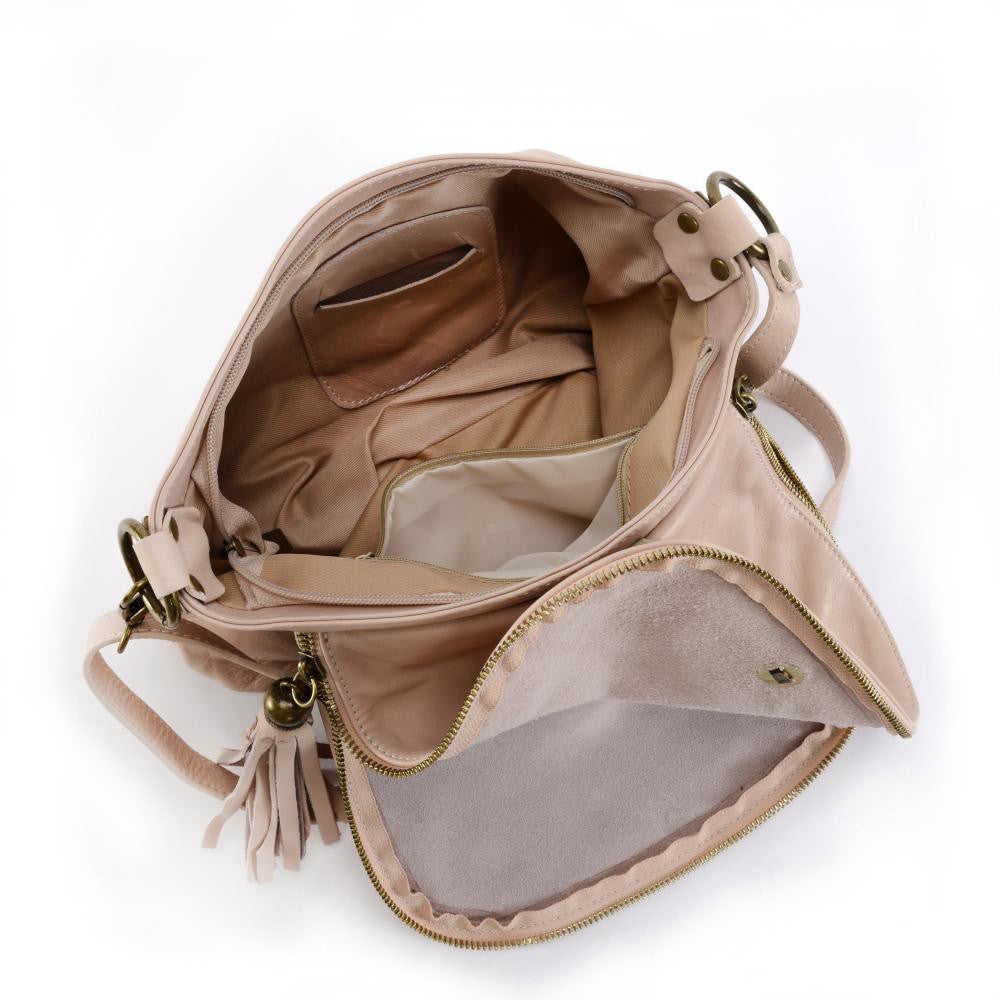 Sac bandoulière en cuir lisse 72 HEURES Rose nude