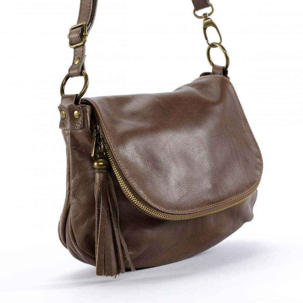 Sac bandoulière en cuir lisse 72 HEURES Taupe foncé