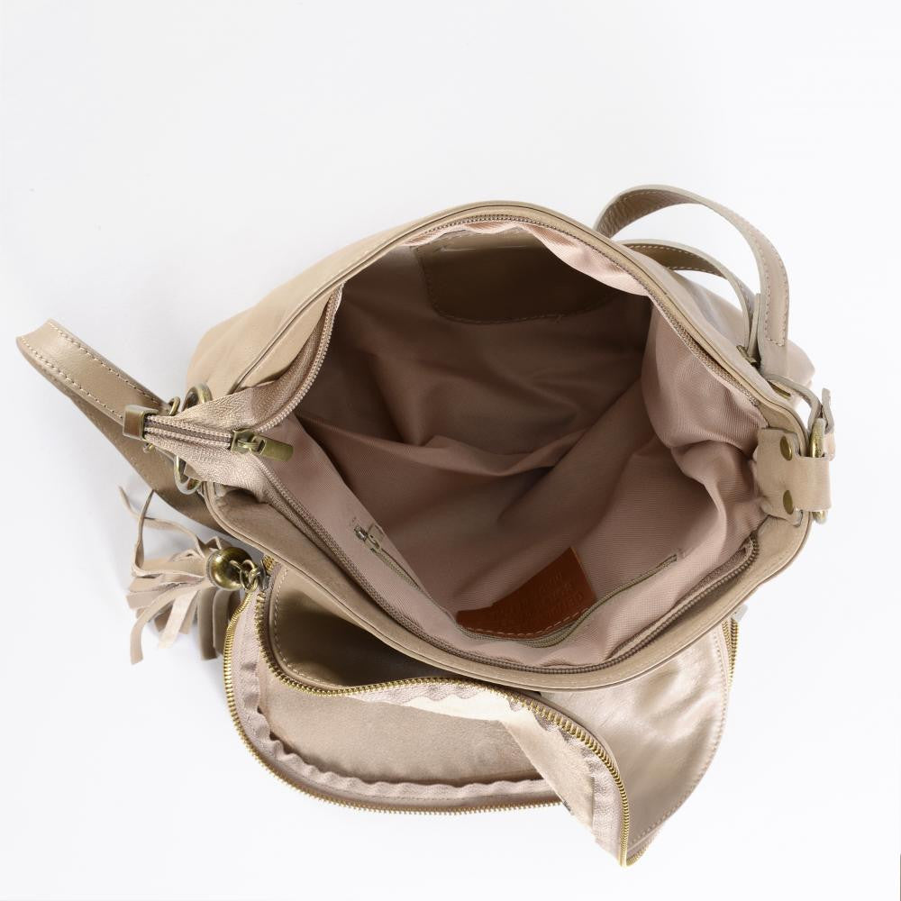 Sac bandoulière en cuir lisse 72 HEURES Taupe
