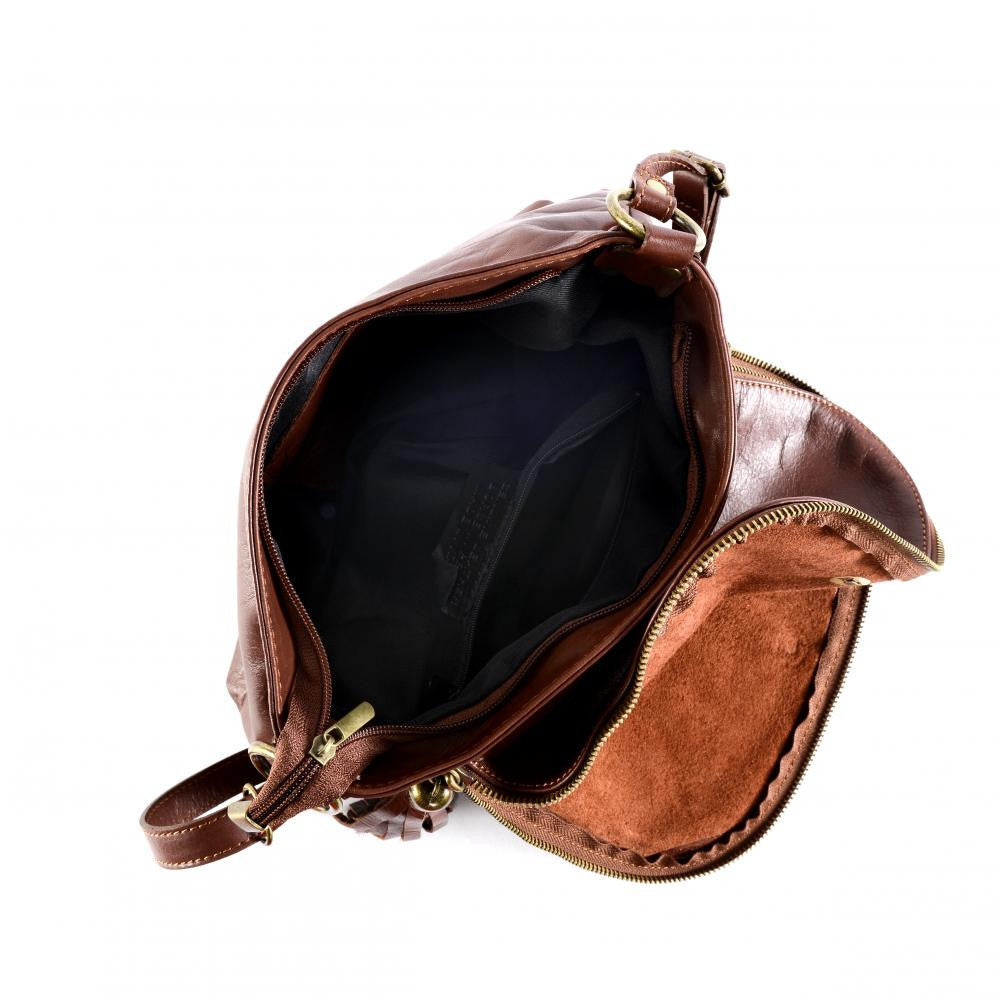 Sac bandoulière en cuir lisse 72 HEURES Châtaigne