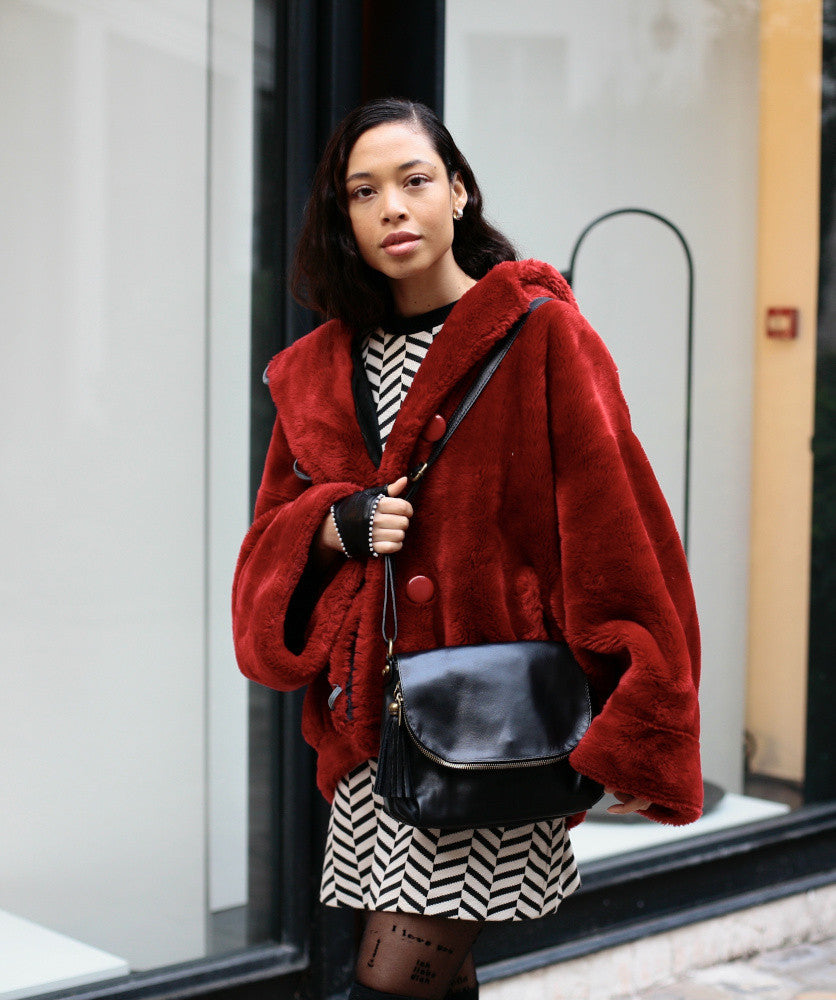 Sac bandoulière en cuir lisse 72 HEURES Noir