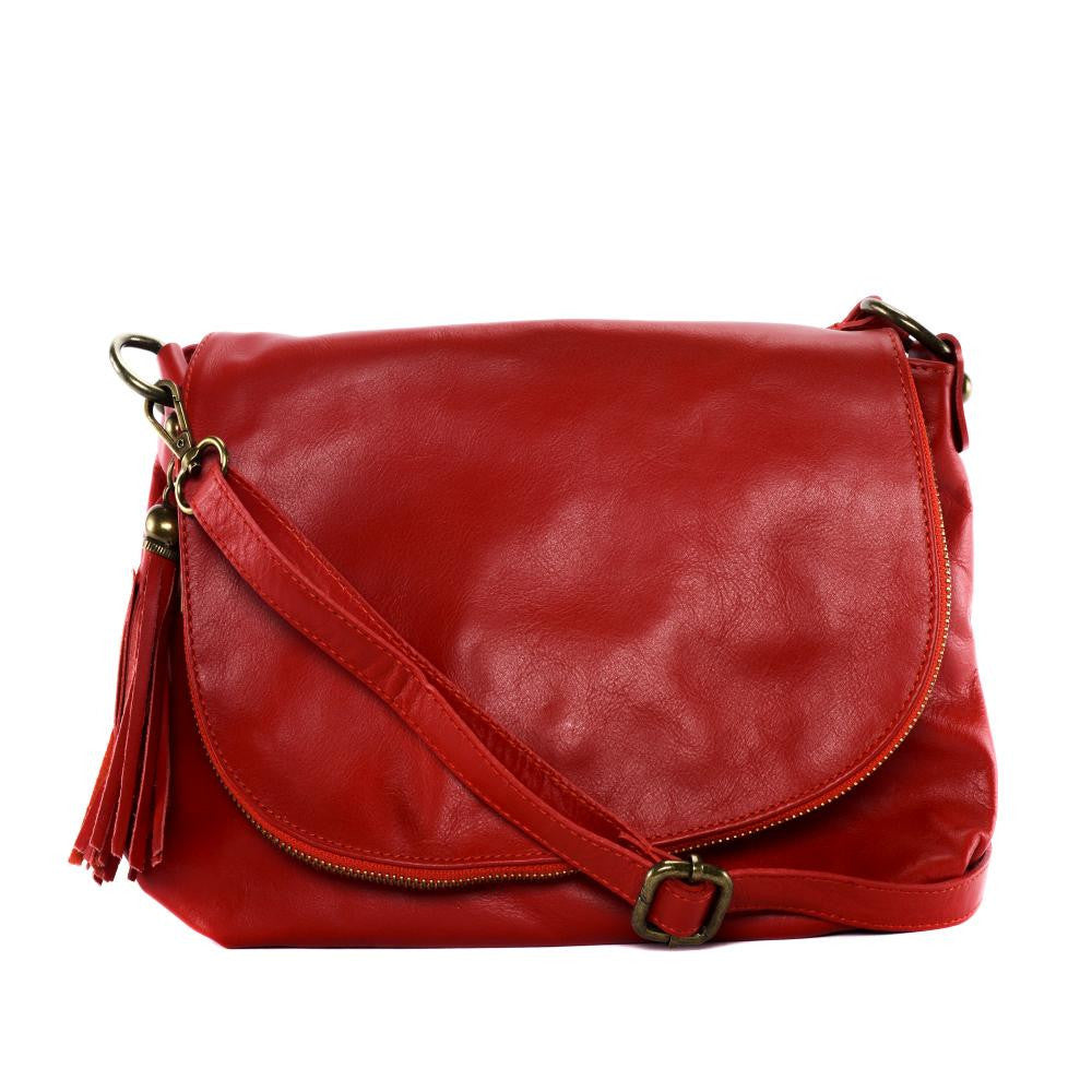 Sac bandoulière en cuir lisse 72 HEURES Rouge garance