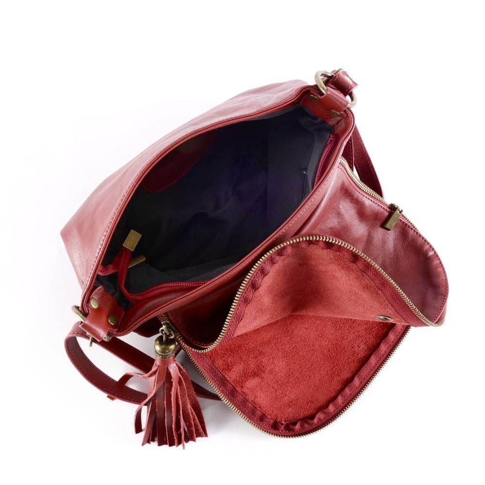 Sac bandoulière en cuir lisse 72 HEURES Rouge magenta