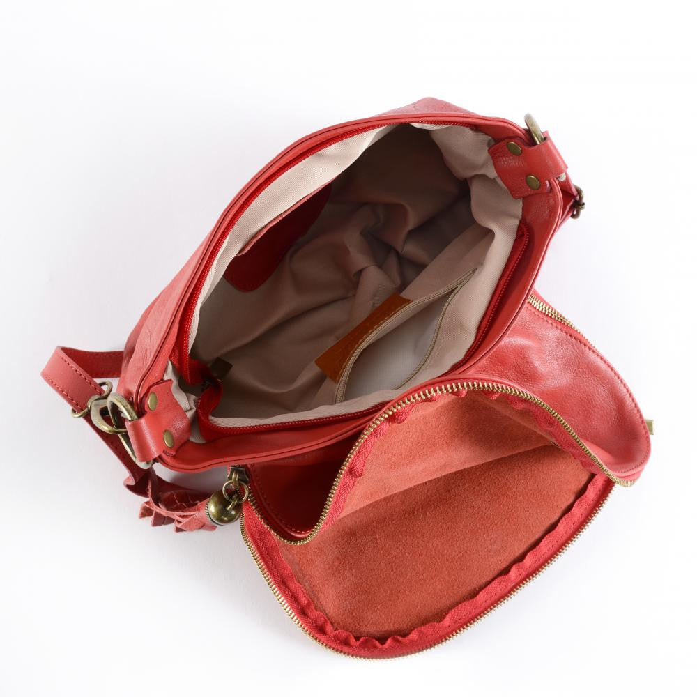 Sac bandoulière en cuir lisse 72 HEURES Rouge garance