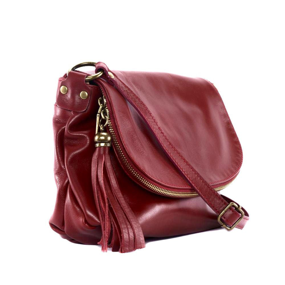 Sac bandoulière en cuir lisse 72 HEURES Rouge magenta
