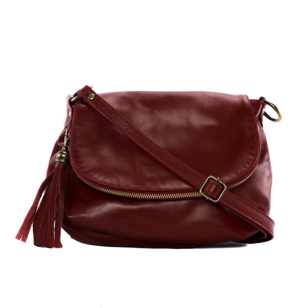 Sac bandoulière en cuir lisse 72 HEURES Rouge foncé