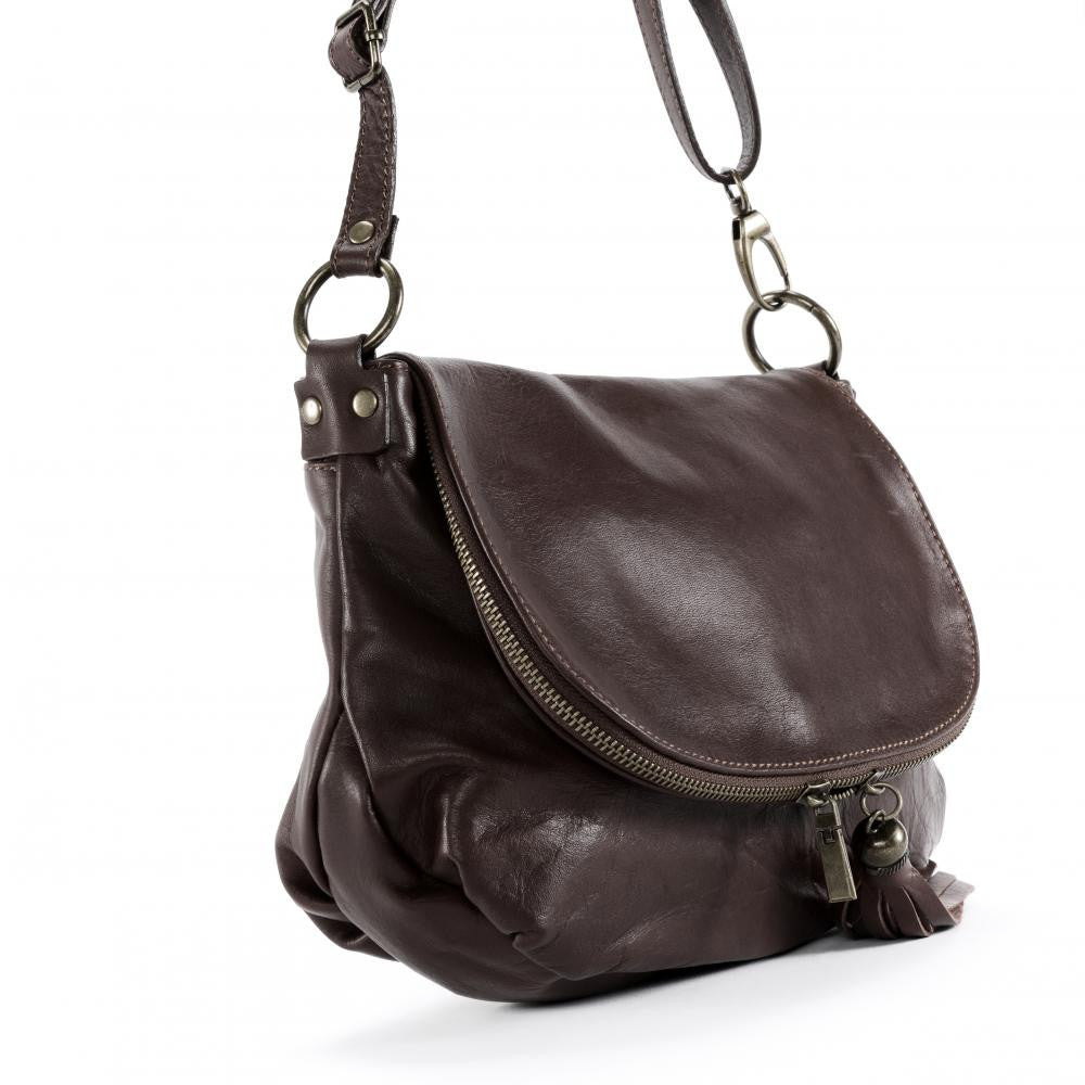 Sac bandoulière en cuir lisse 72 HEURES Châtaigne