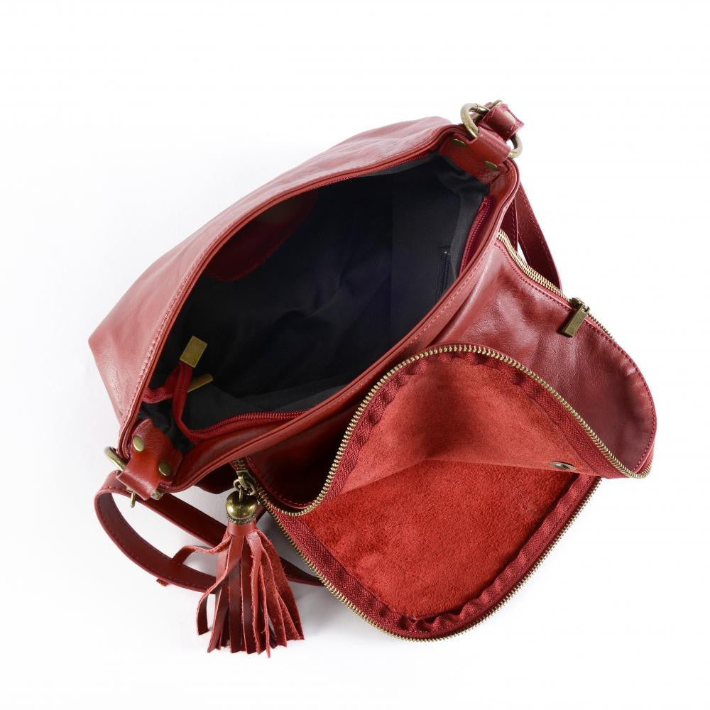 Sac bandoulière en cuir lisse 72 HEURES Rouge foncé