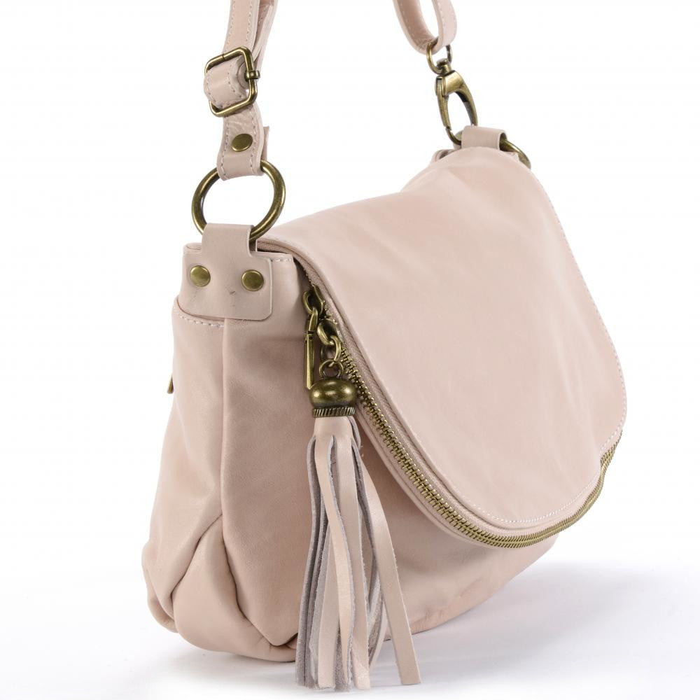 Sac bandoulière en cuir lisse 72 HEURES Rose nude