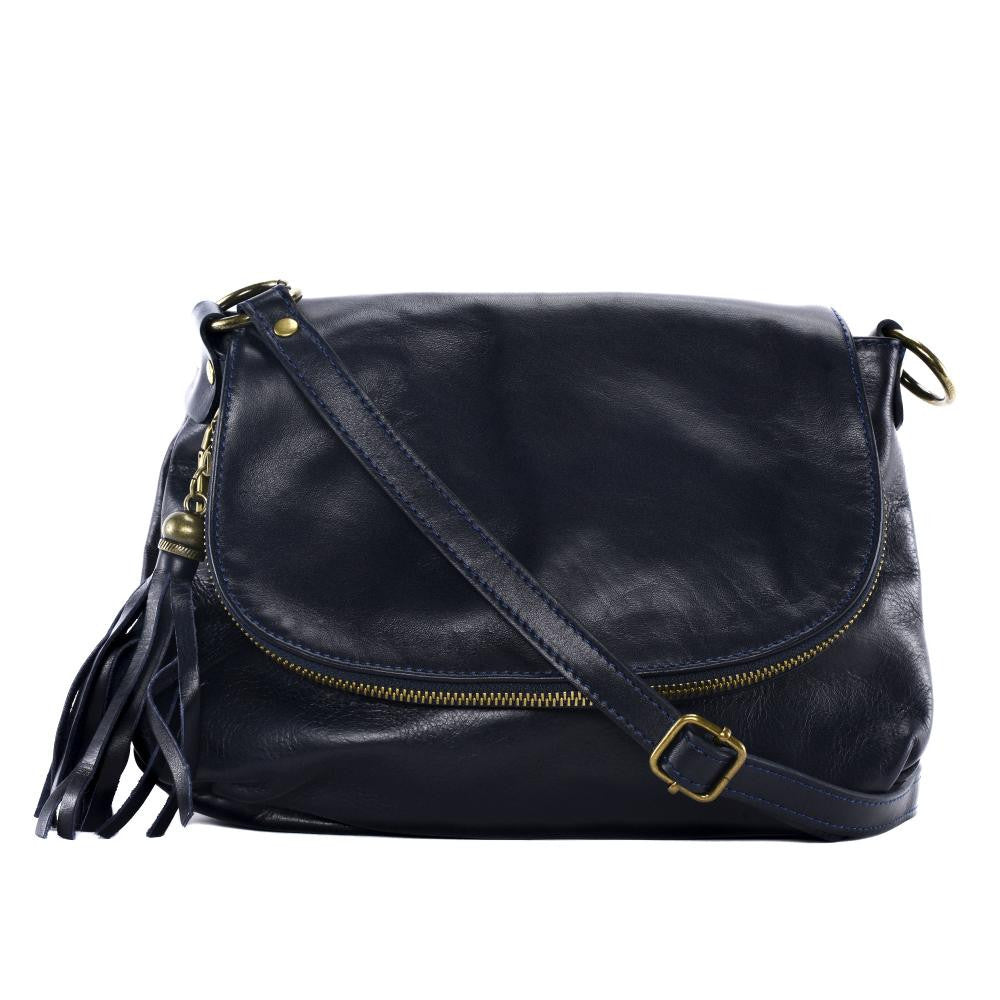 Sac bandoulière en cuir lisse 72 HEURES Bleu marine