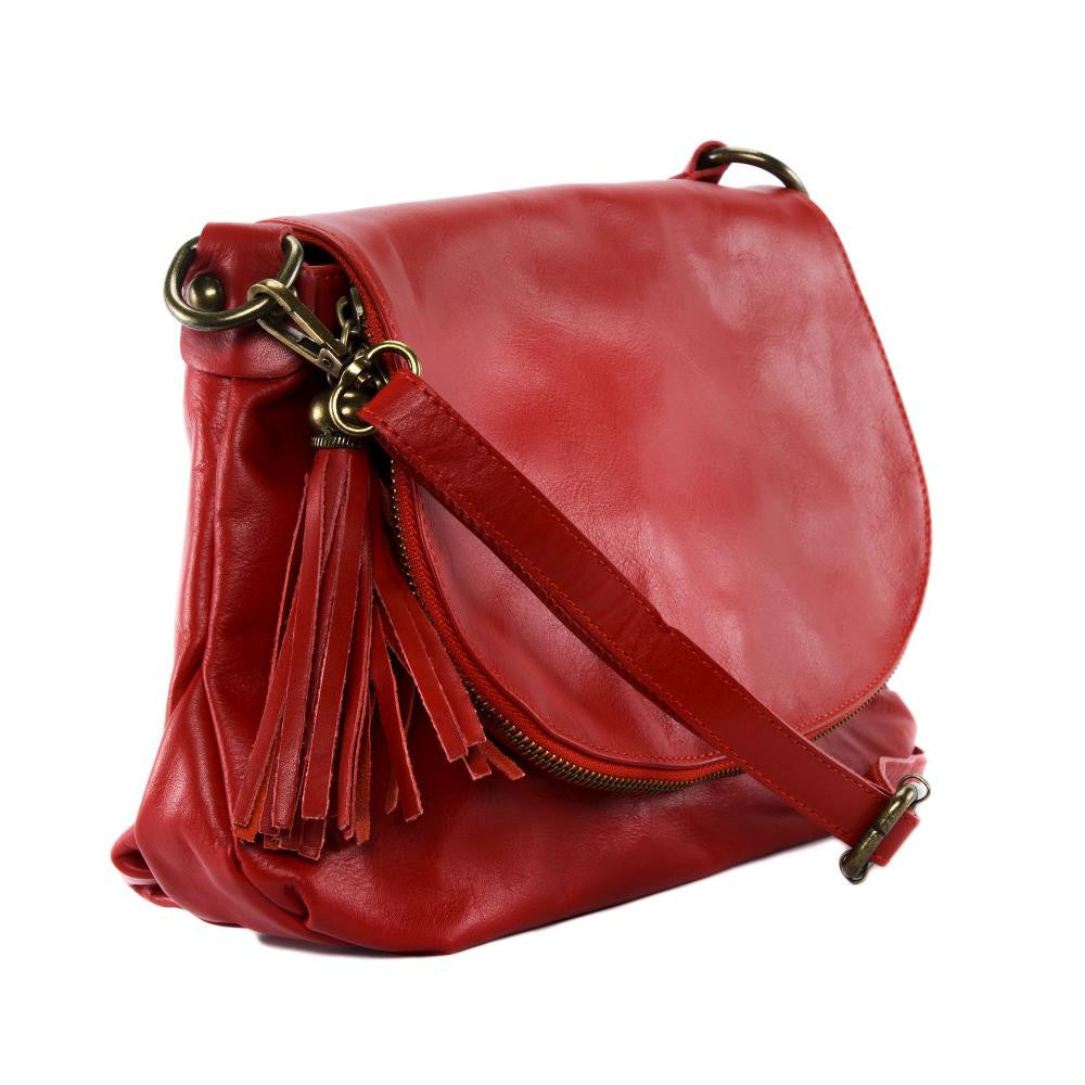 Sac bandoulière en cuir lisse 72 HEURES Rouge garance