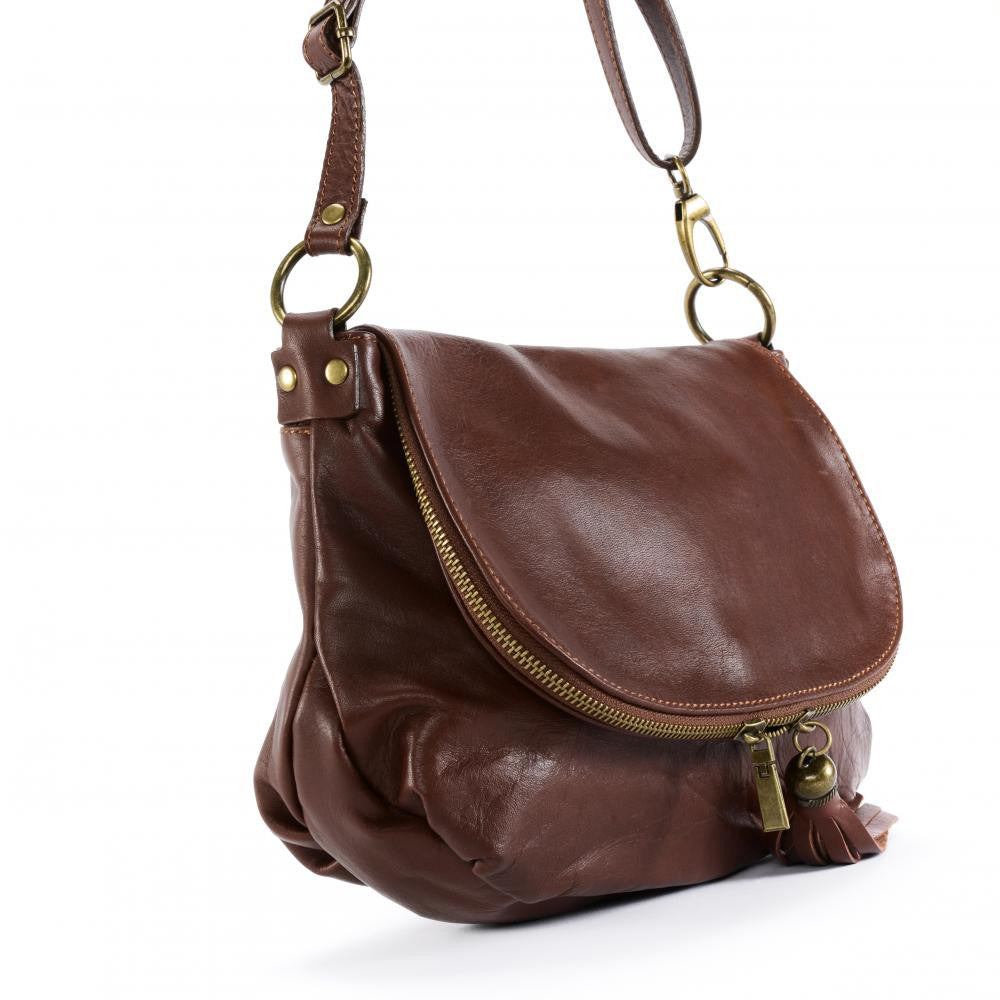 Sac bandoulière en cuir lisse 72 HEURES Châtaigne