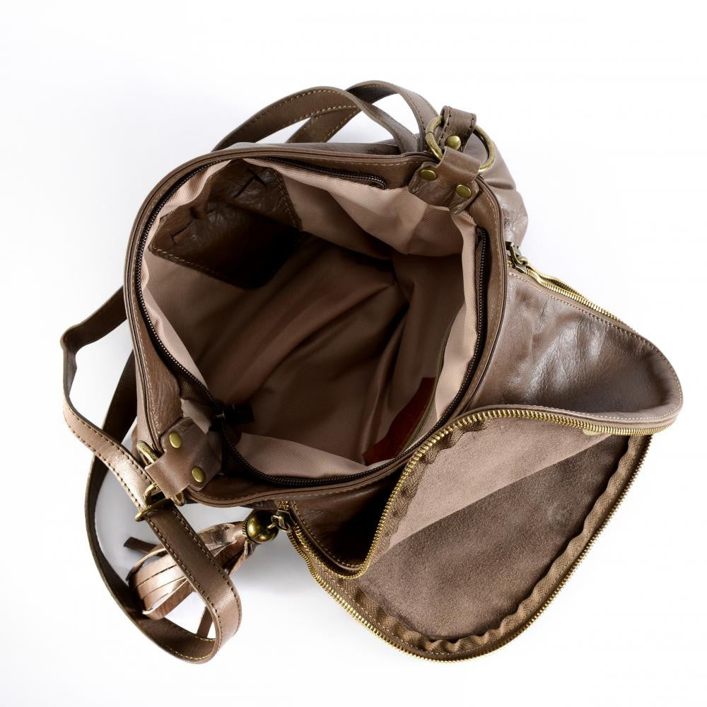 Sac bandoulière en cuir lisse 72 HEURES Taupe foncé