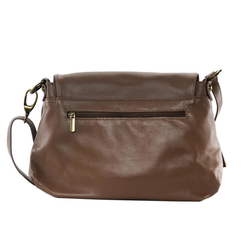 Sac bandoulière en cuir lisse 72 HEURES Taupe foncé