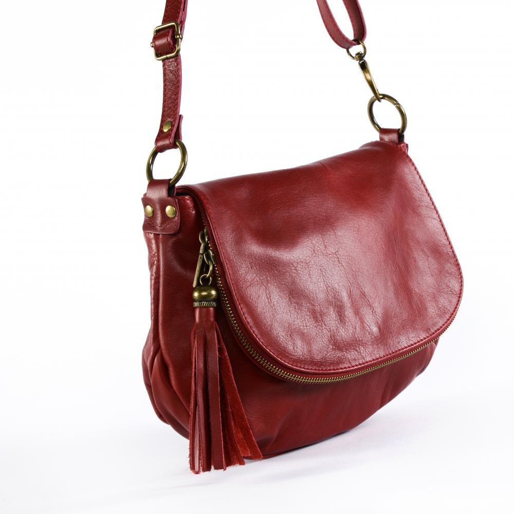 Sac bandoulière en cuir lisse 72 HEURES Rouge foncé