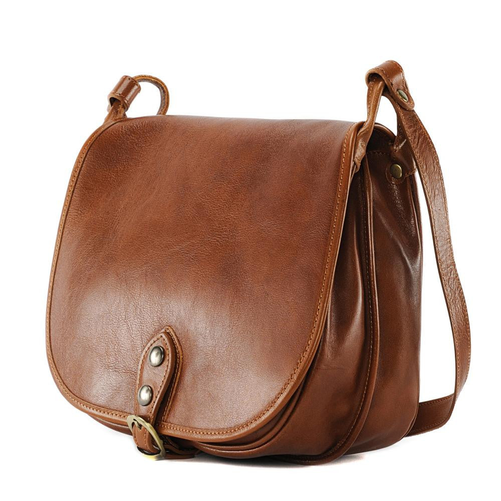 Sac bandoulière en cuir lisse LITTLE VERLAINE Cognac foncé