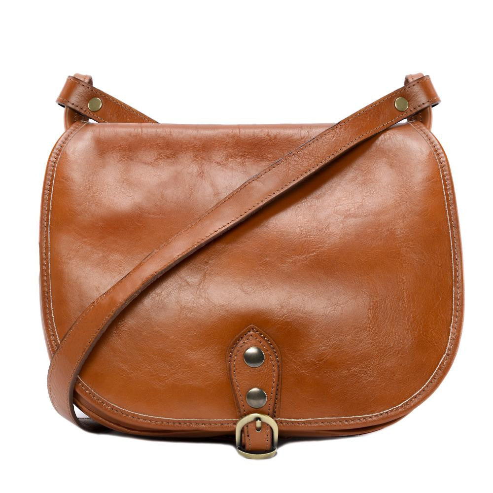 Sac bandoulière en cuir lisse LITTLE VERLAINE Cognac