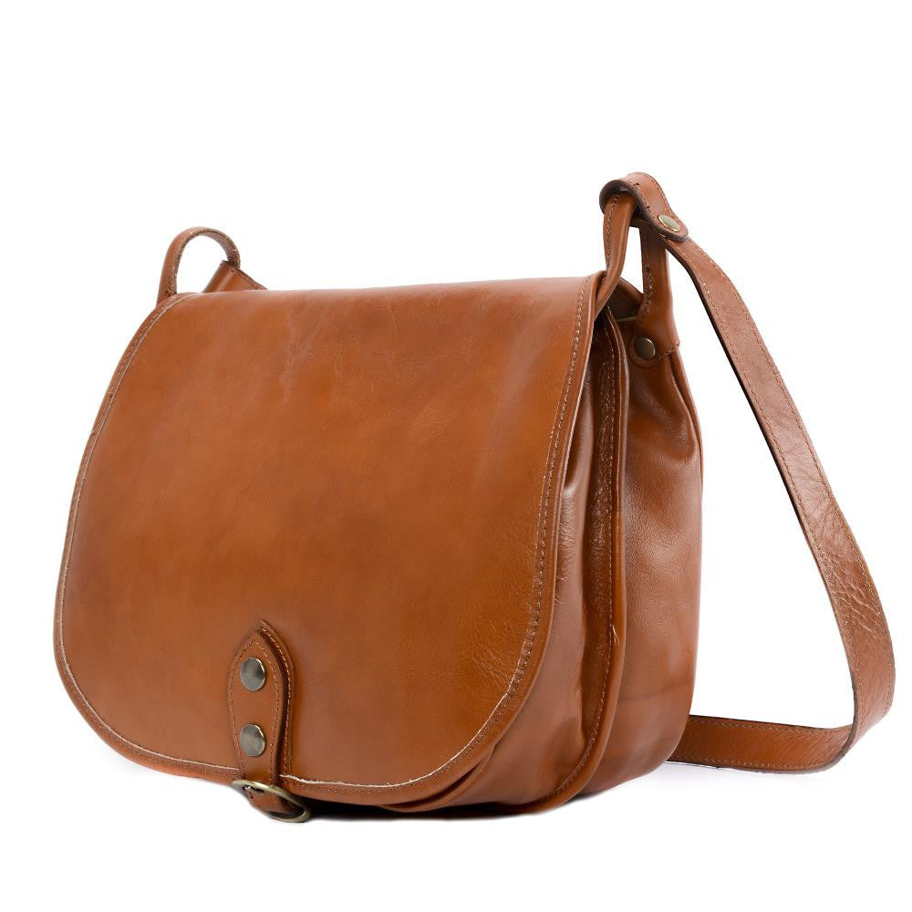 Sac bandoulière en cuir lisse LITTLE VERLAINE Cognac