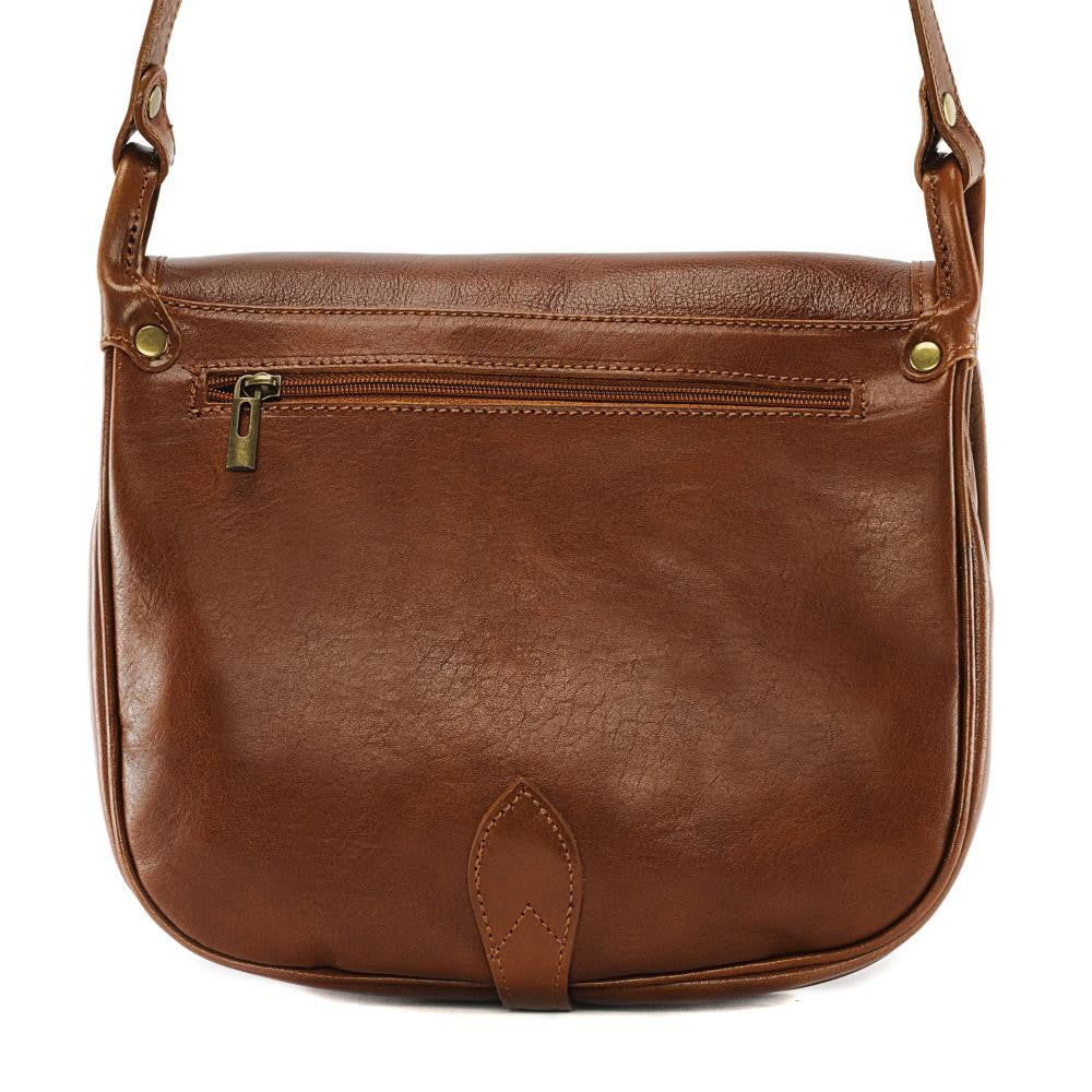 Sac bandoulière en cuir lisse LITTLE VERLAINE Cognac foncé