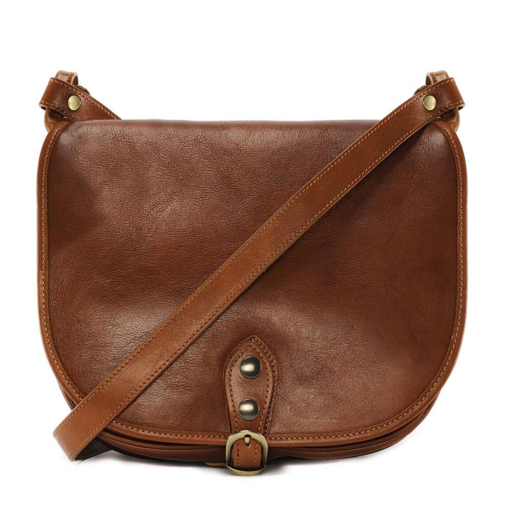 Sac bandoulière en cuir lisse LITTLE VERLAINE Cognac foncé