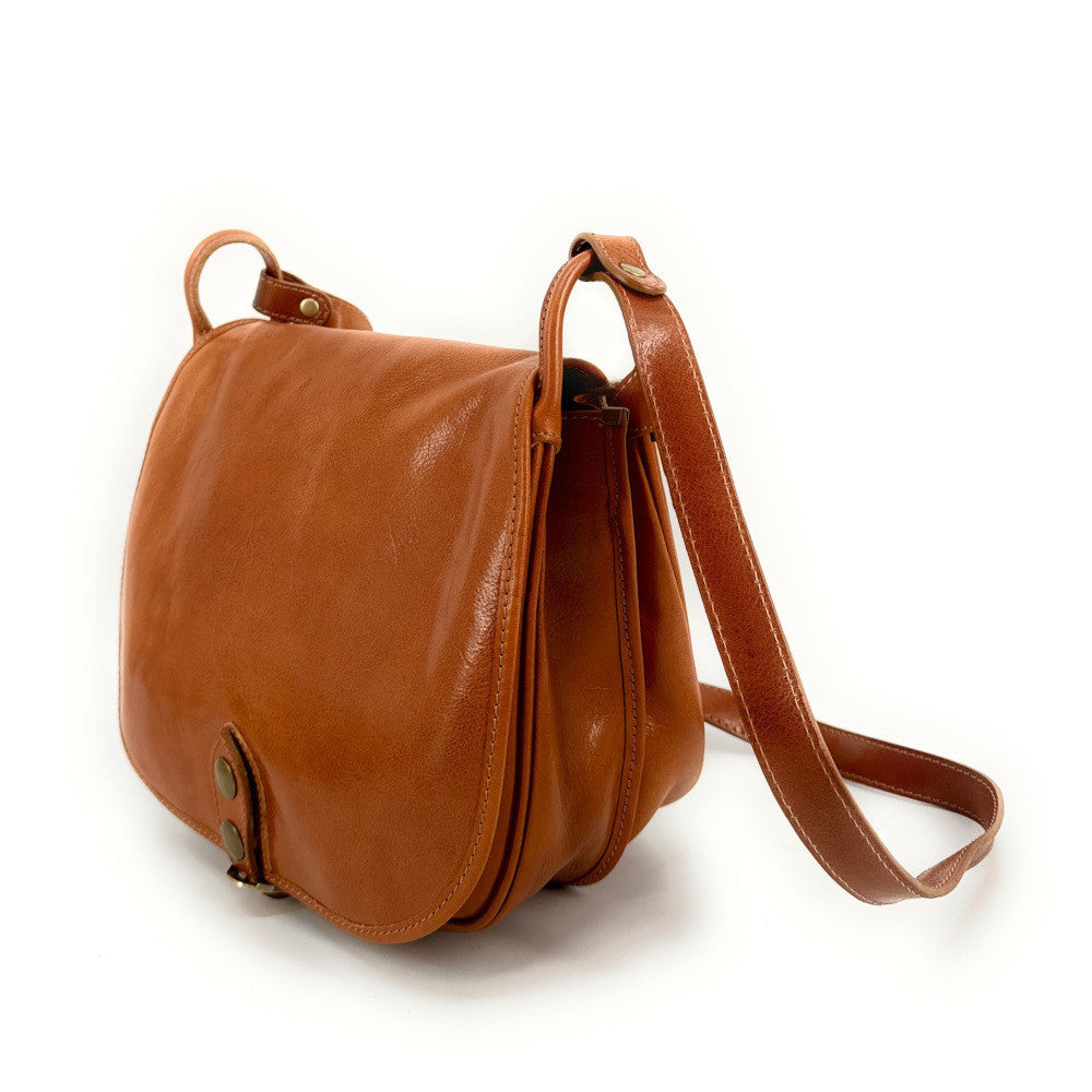 Sac bandoulière en cuir lisse VERLAINE Camel foncé