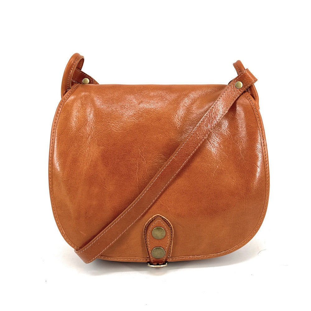 Sac bandoulière en cuir lisse VERLAINE Camel foncé