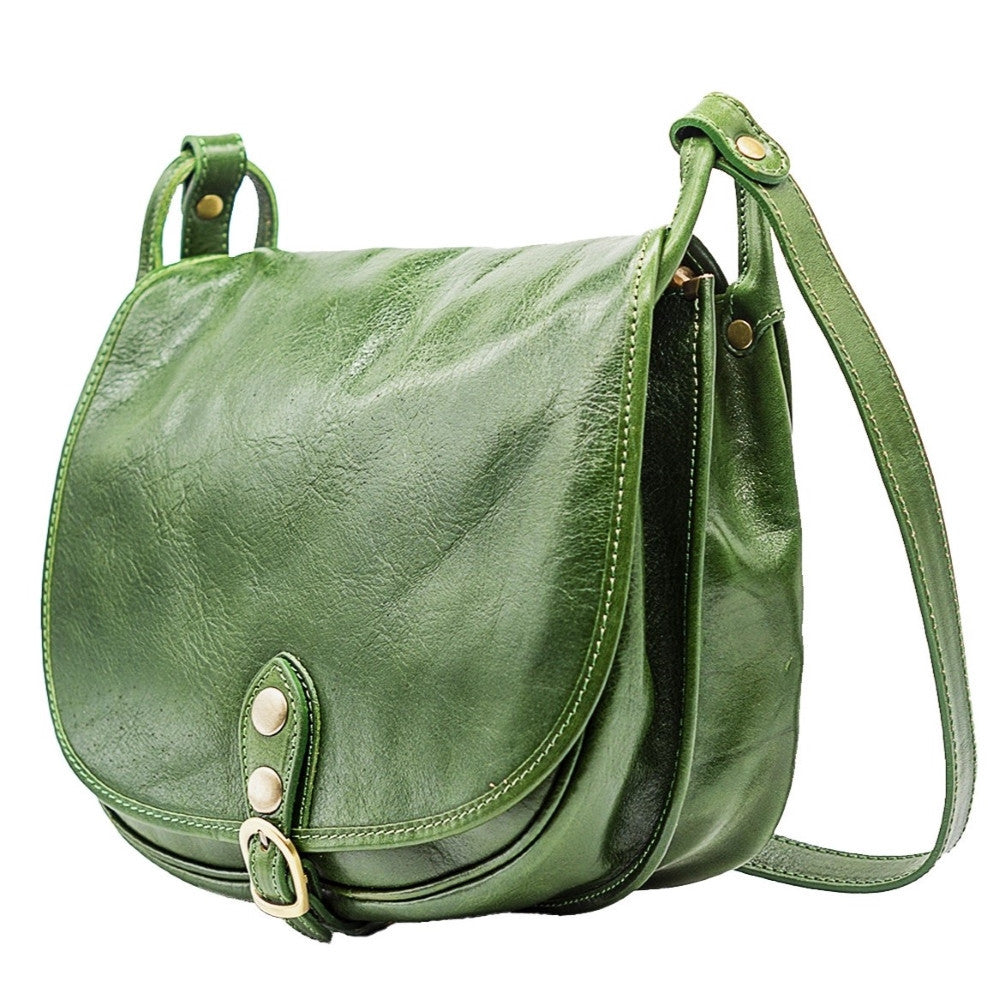 Sac bandoulière en cuir lisse VERLAINE Vert intense
