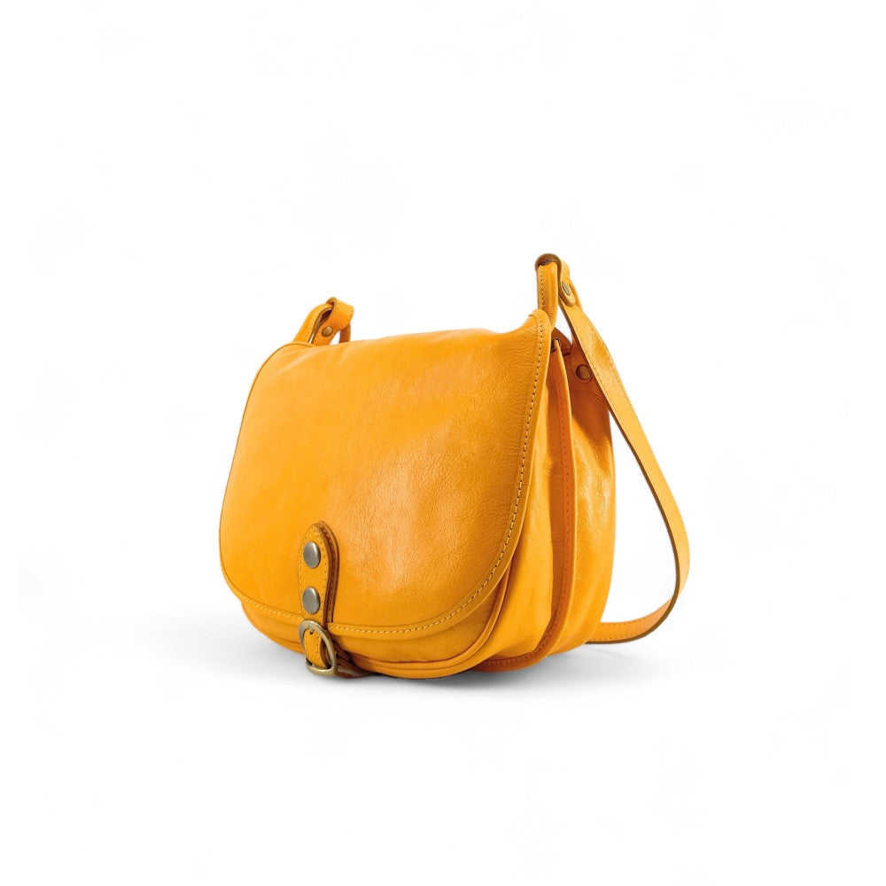 Sac bandoulière en cuir lisse VERLAINE Jaune tournesol