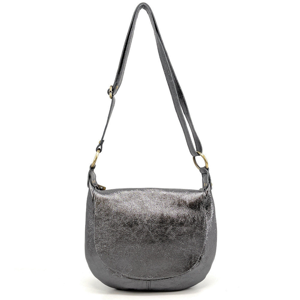 Sac bandoulière en cuir italien LITTLE CITIZEN Argent foncé