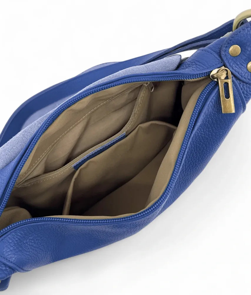 Sac bandoulière en cuir italien LITTLE CITIZEN Bleu roi