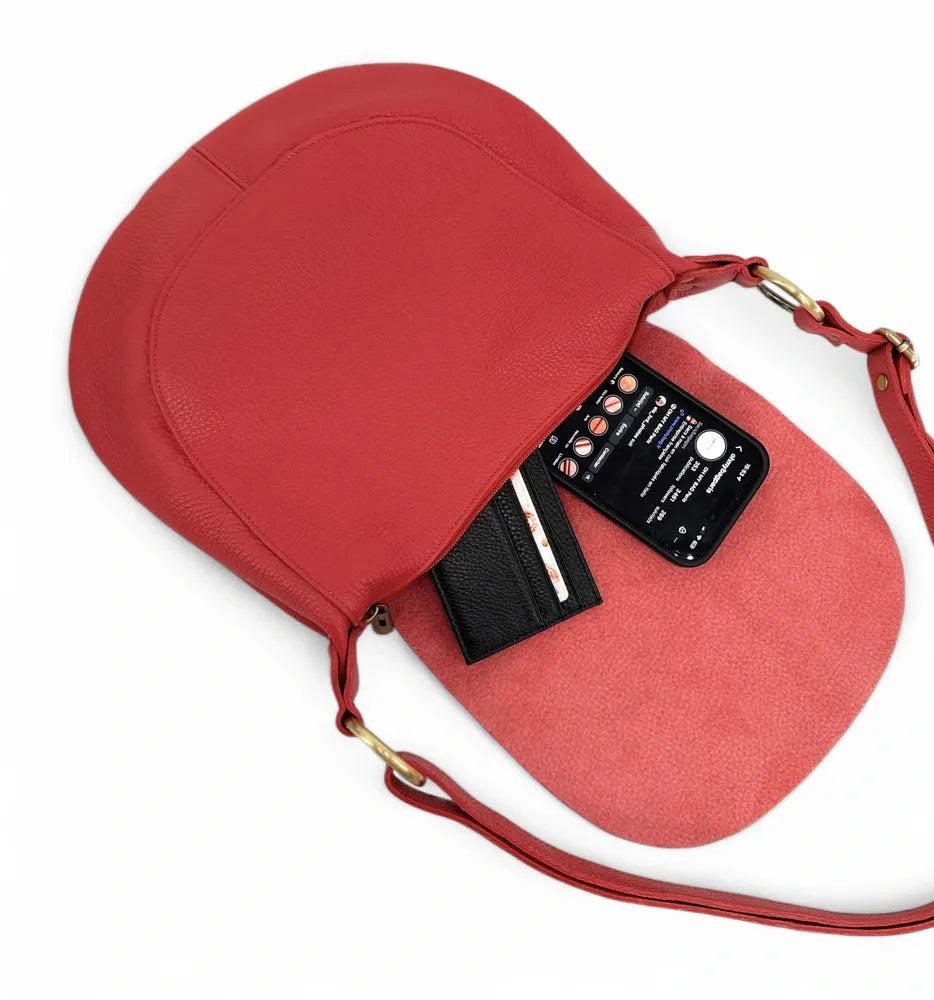 Sac bandoulière en cuir italien LITTLE CITIZEN Rouge garance