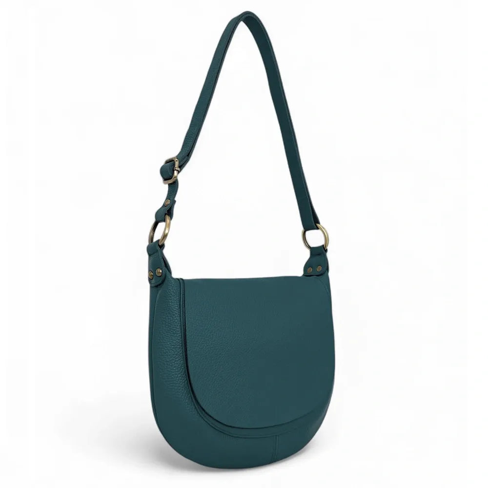Sac bandoulière en cuir italien LITTLE CITIZEN Bleu vert canard