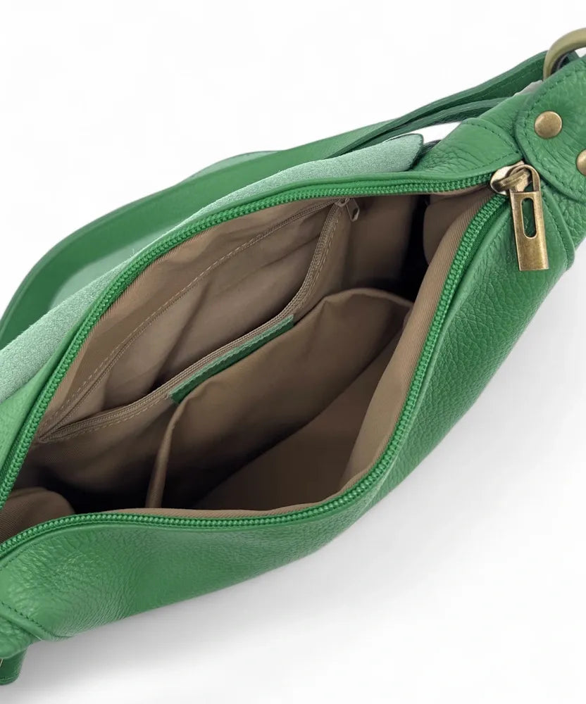 Sac bandoulière en cuir italien LITTLE CITIZEN Vert anglais