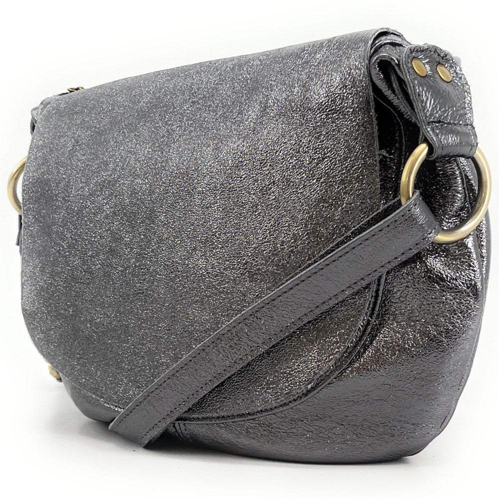 Sac bandoulière en cuir italien LITTLE CITIZEN Argent foncé
