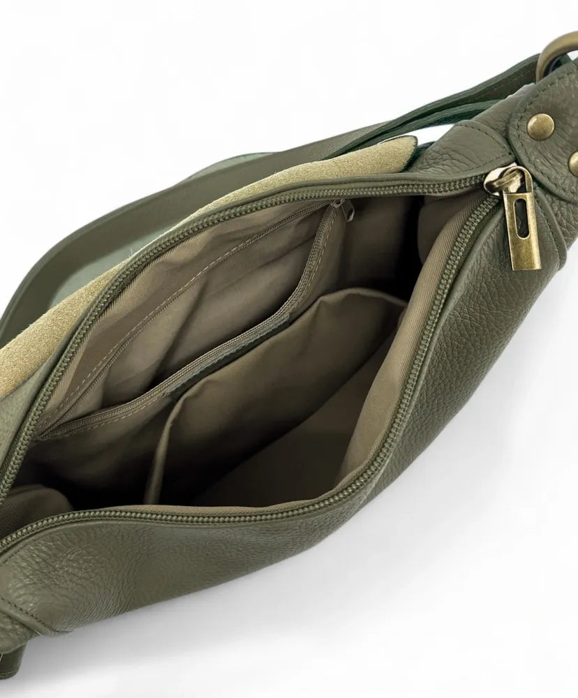 Sac bandoulière en cuir italien LITTLE CITIZEN Kaki