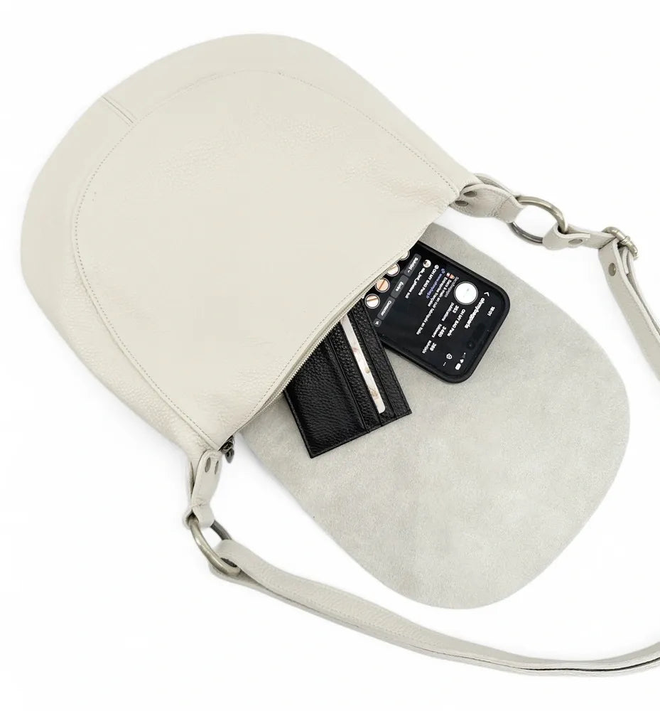 Sac bandoulière en cuir italien LITTLE CITIZEN Beige crème