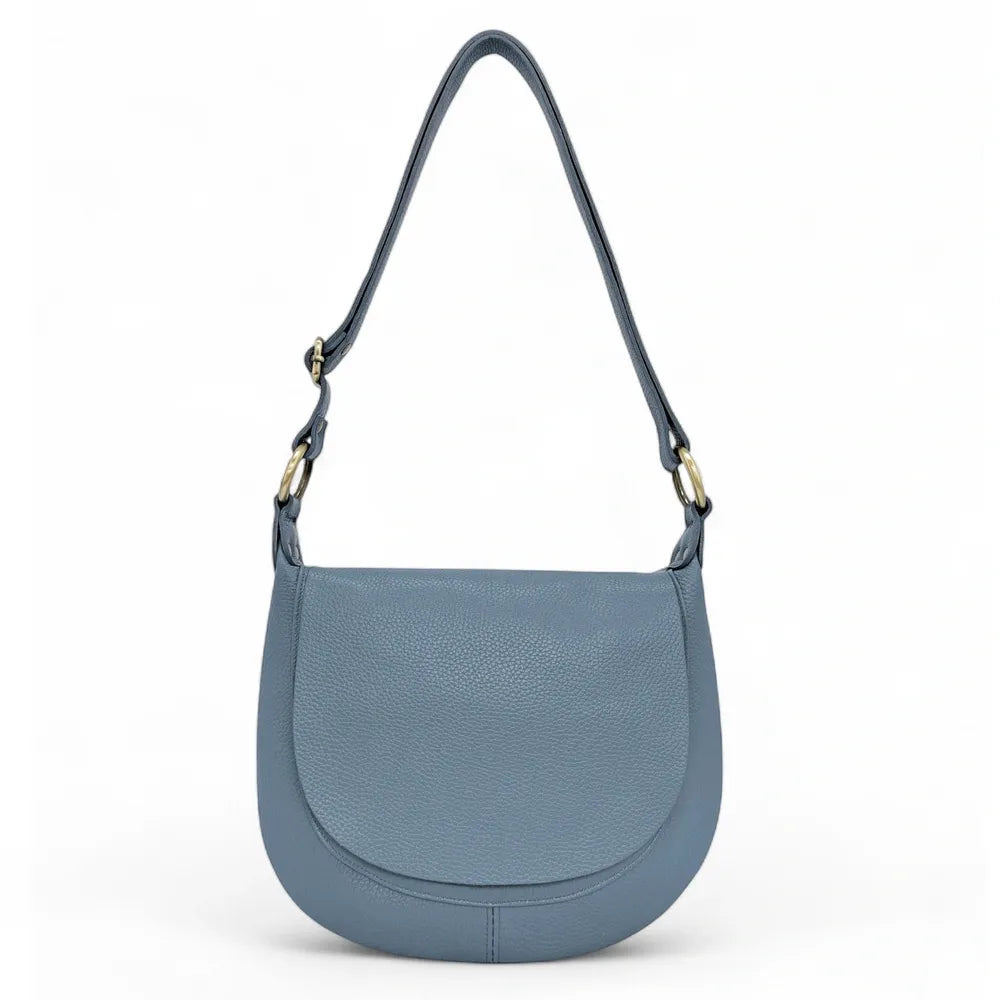 Sac bandoulière en cuir italien LITTLE CITIZEN Bleu glacier