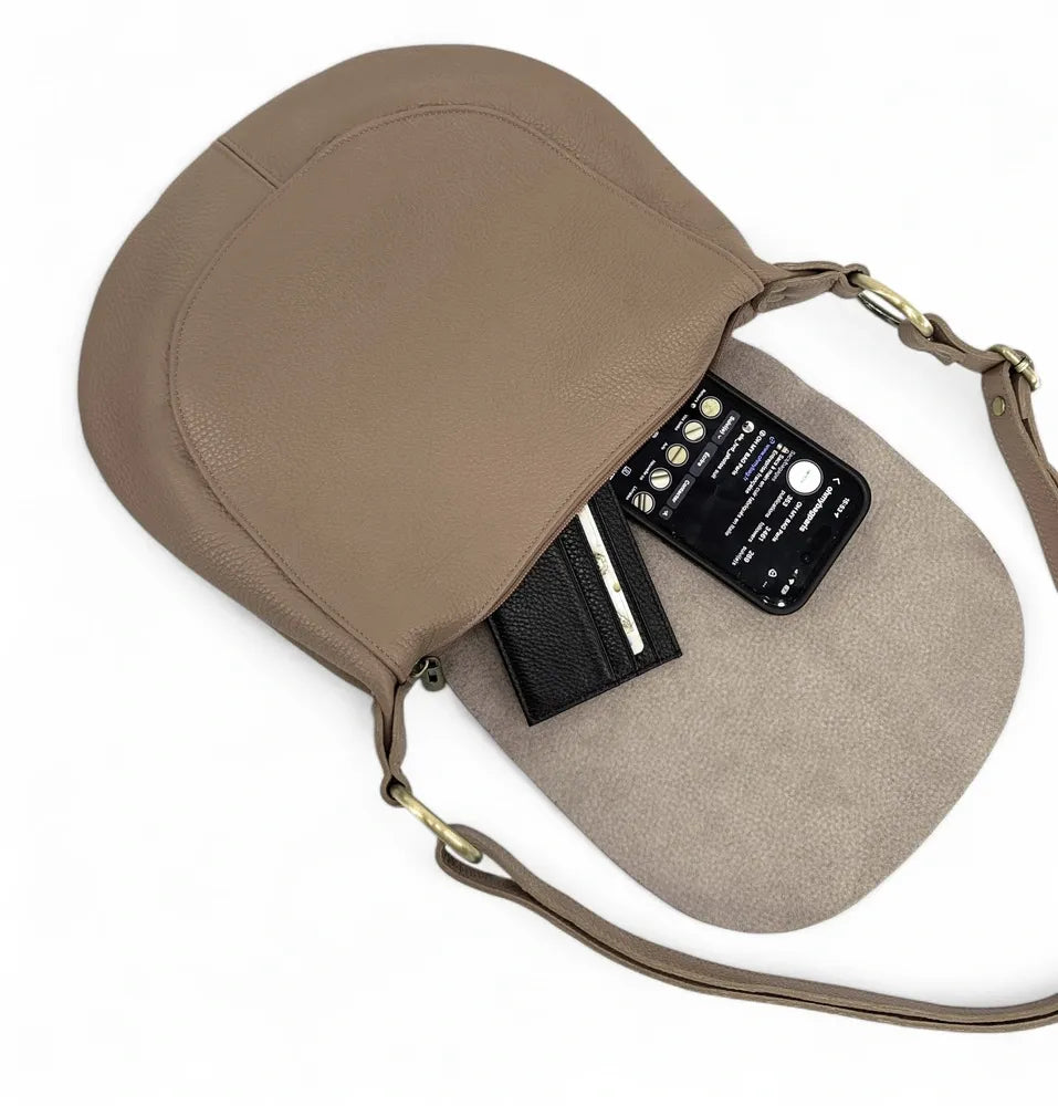 Sac bandoulière en cuir italien LITTLE CITIZEN Taupe foncé