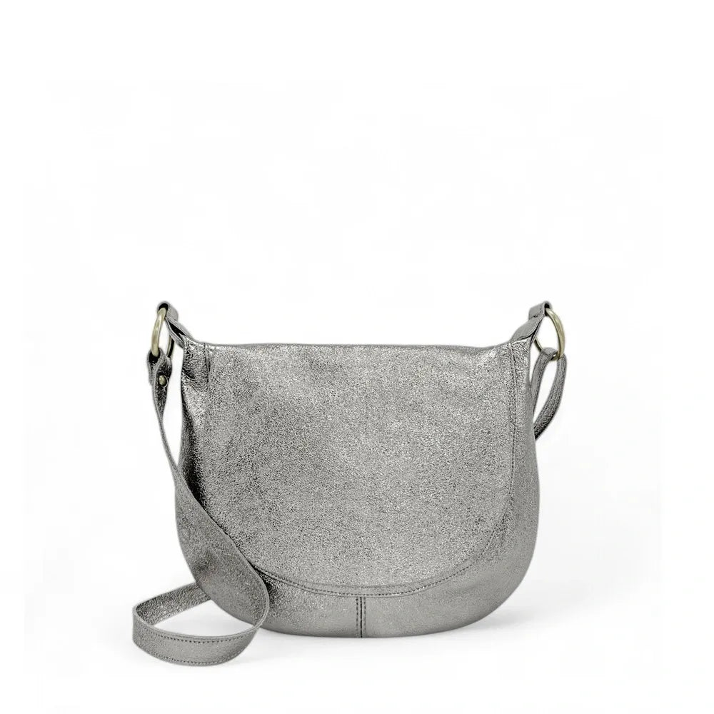 Sac bandoulière en cuir italien LITTLE CITIZEN Argent moyen