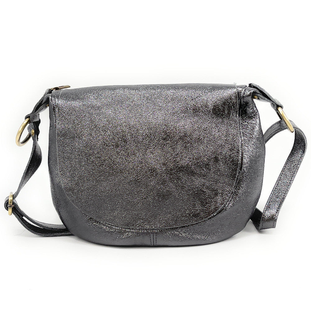 Sac bandoulière en cuir italien LITTLE CITIZEN Argent foncé