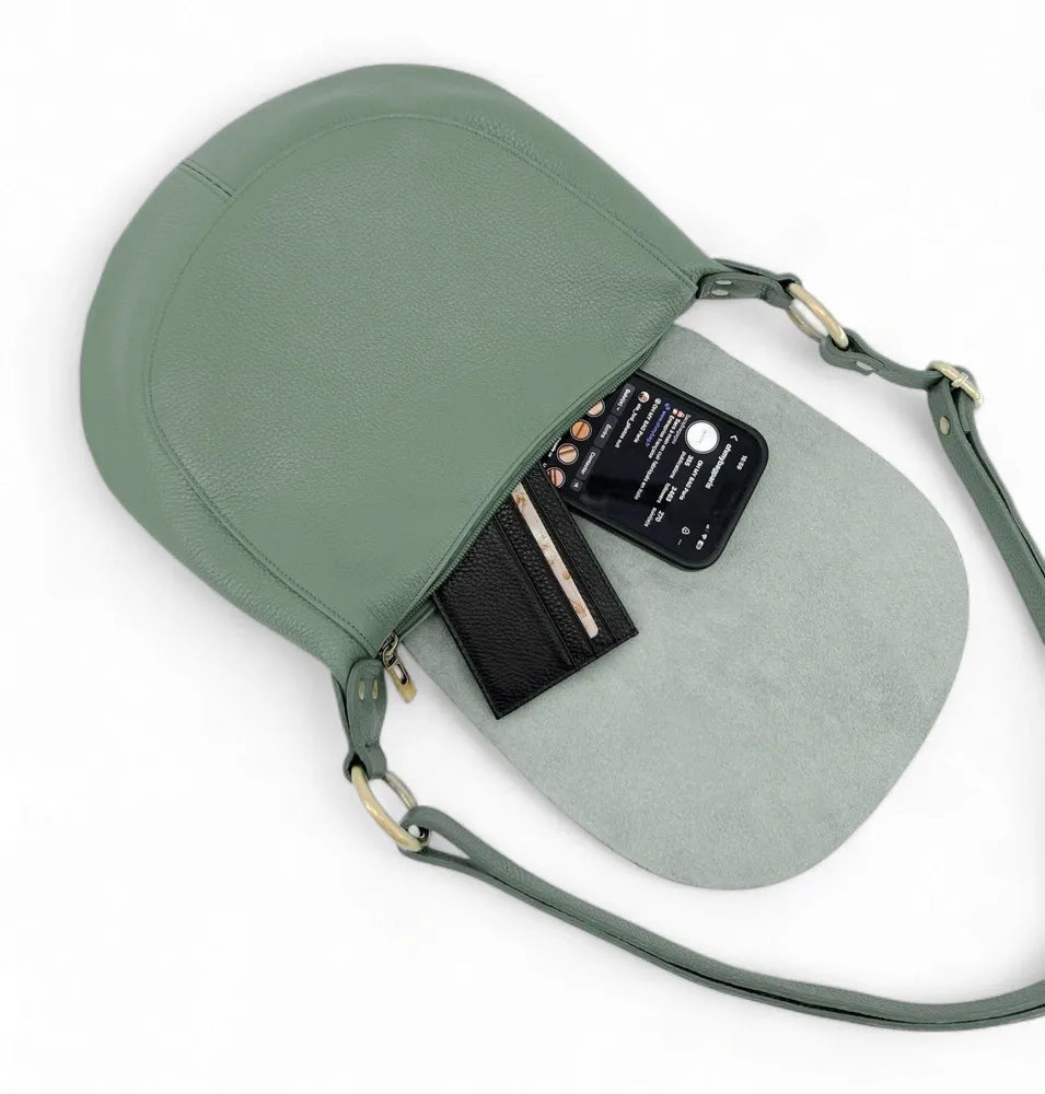 Sac bandoulière en cuir italien LITTLE CITIZEN Vert pastel