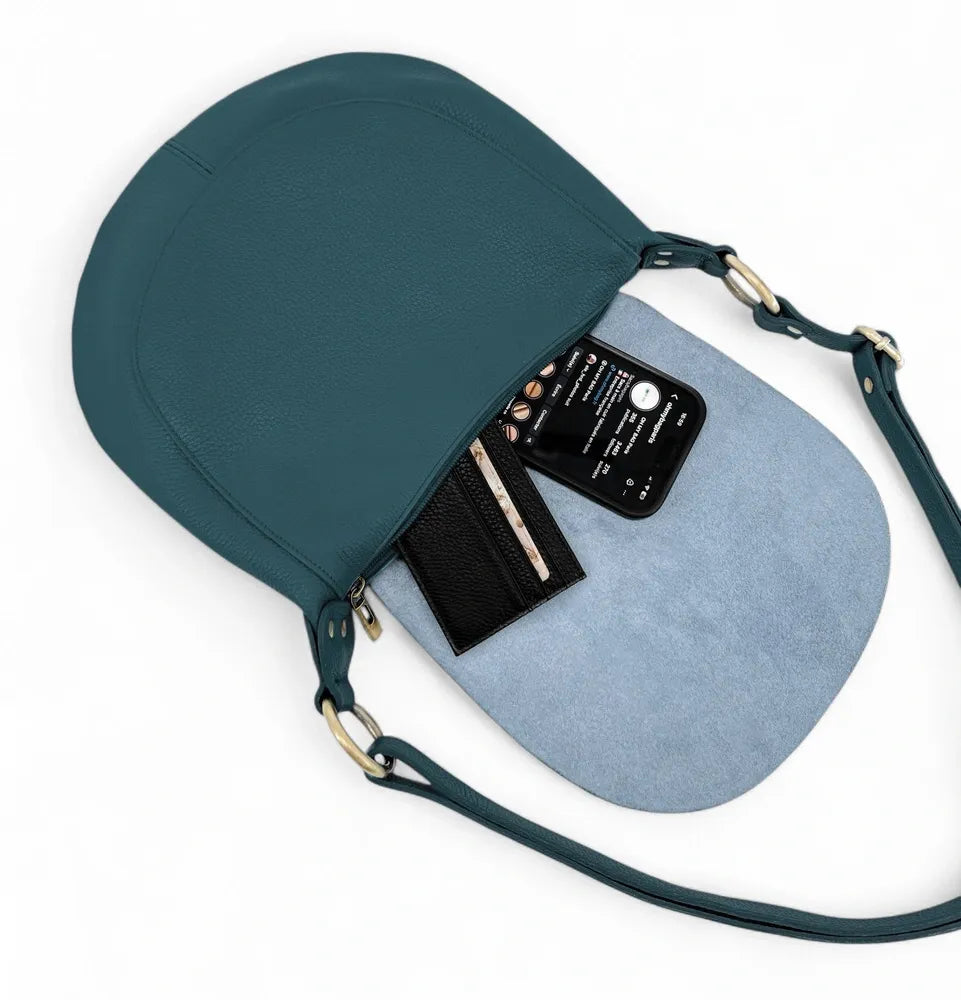 Sac bandoulière en cuir italien LITTLE CITIZEN Bleu vert canard