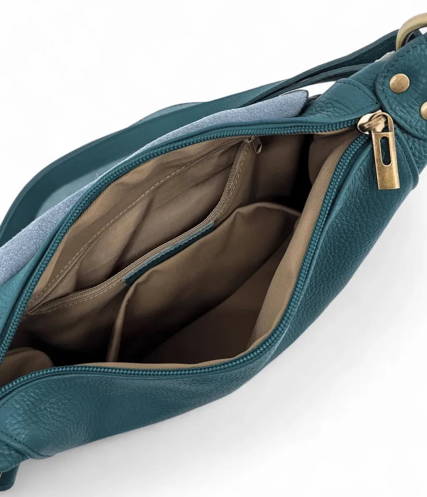 Sac bandoulière en cuir italien LITTLE CITIZEN Bleu vert canard