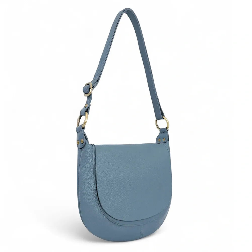 Sac bandoulière en cuir italien LITTLE CITIZEN Bleu glacier