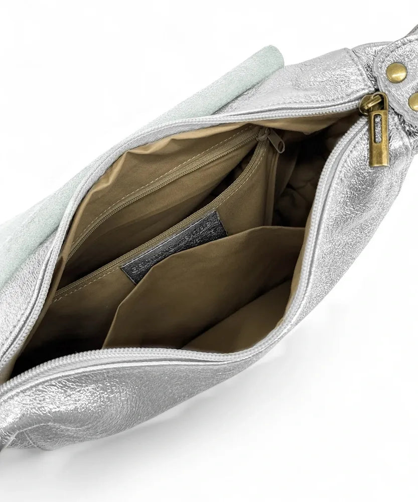 Sac bandoulière en cuir italien LITTLE CITIZEN Argent moyen