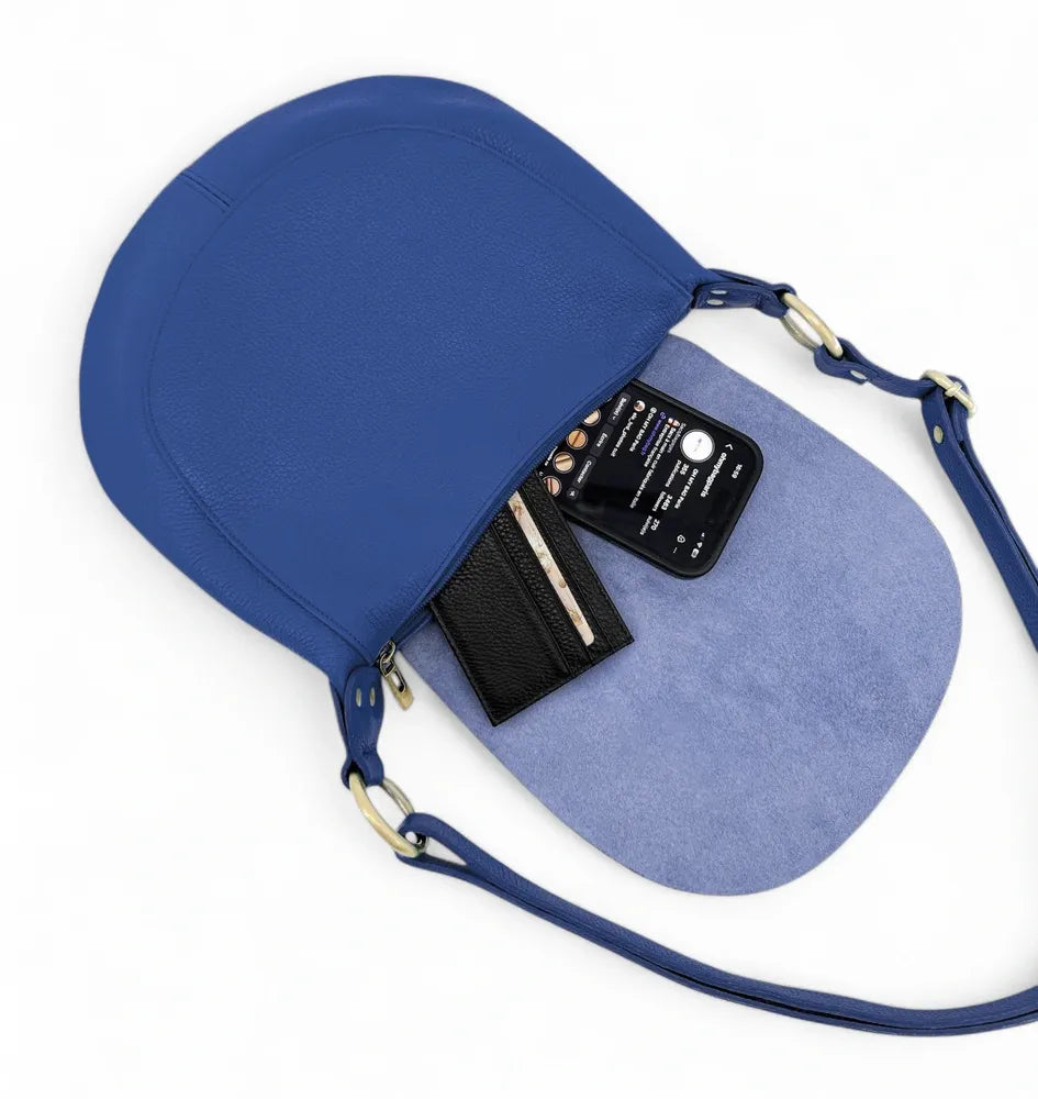 Sac bandoulière en cuir italien LITTLE CITIZEN Bleu roi