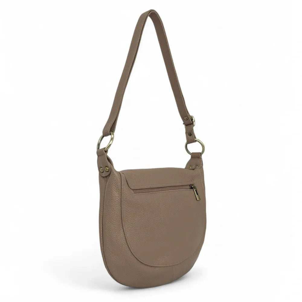 Sac bandoulière en cuir italien LITTLE CITIZEN Taupe foncé