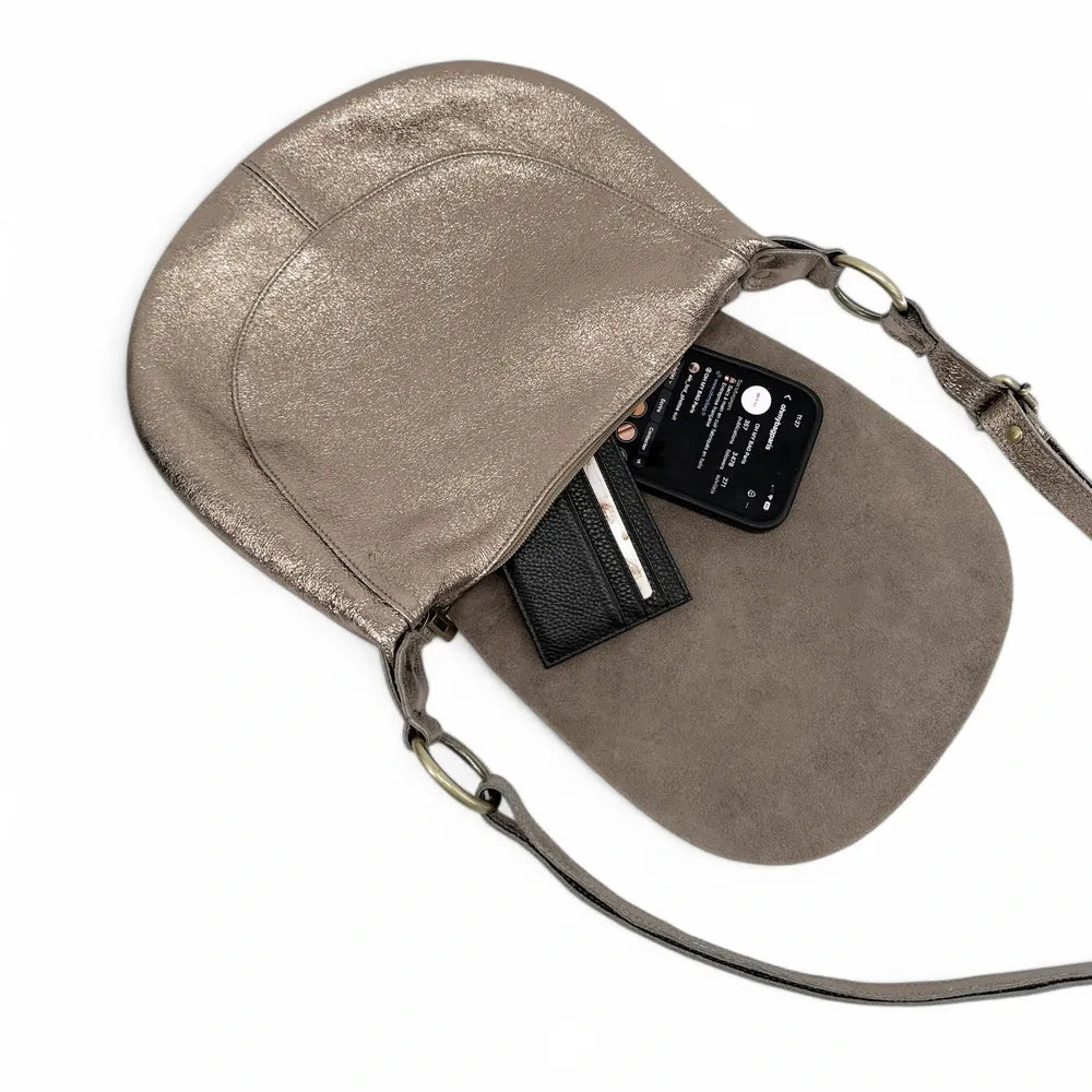 Sac bandoulière en cuir italien LITTLE CITIZEN Champagne irisé